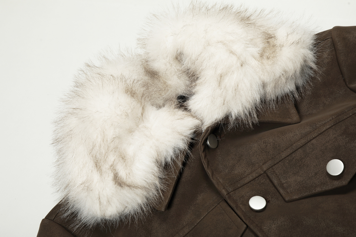 ファー付きフェイクレザーダブルポケットデザインジャケット/2color/cm0044