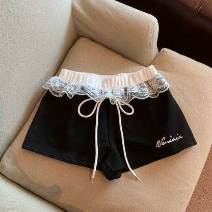 2color/ワンポイント刺繍ロゴレースショートパンツ/cm0279
