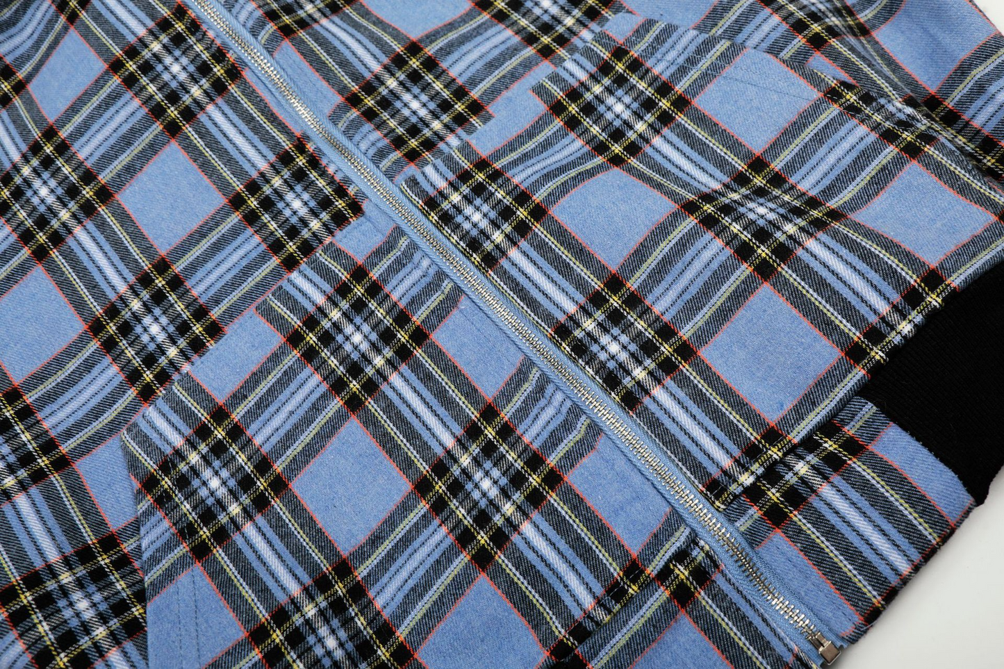 チェック柄ファーフードワンポイント刺繍ロゴジップアップジャケット/2color/cm0013