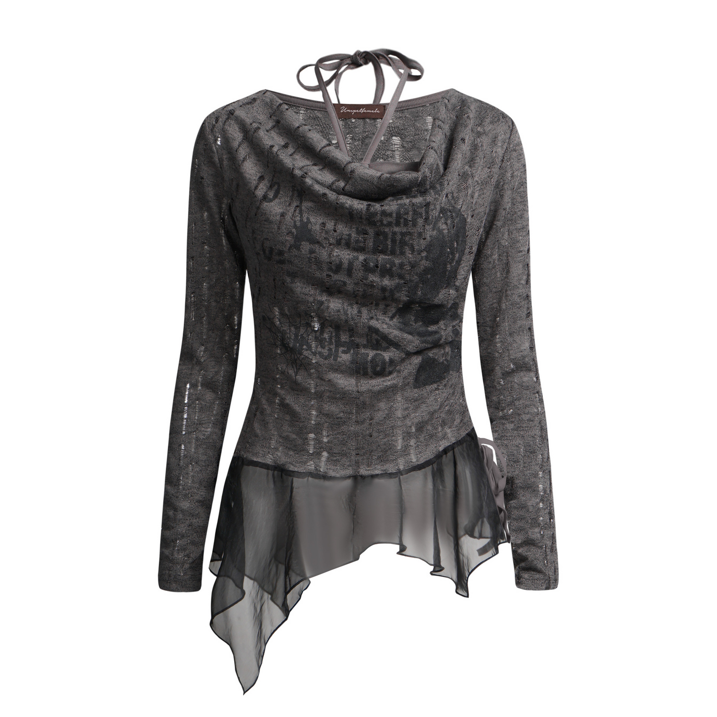 ヴィンテージデザインメッシュダメージ加工長袖トップス/2color/cm0059