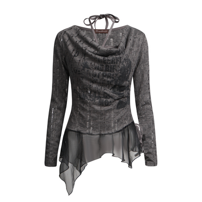 ヴィンテージデザインメッシュダメージ加工長袖トップス/2color/cm0059