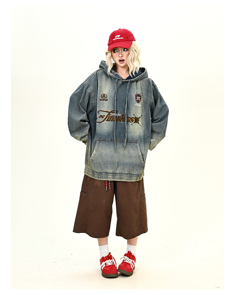 ウォッシュデニムフード付きパーカーcm0030