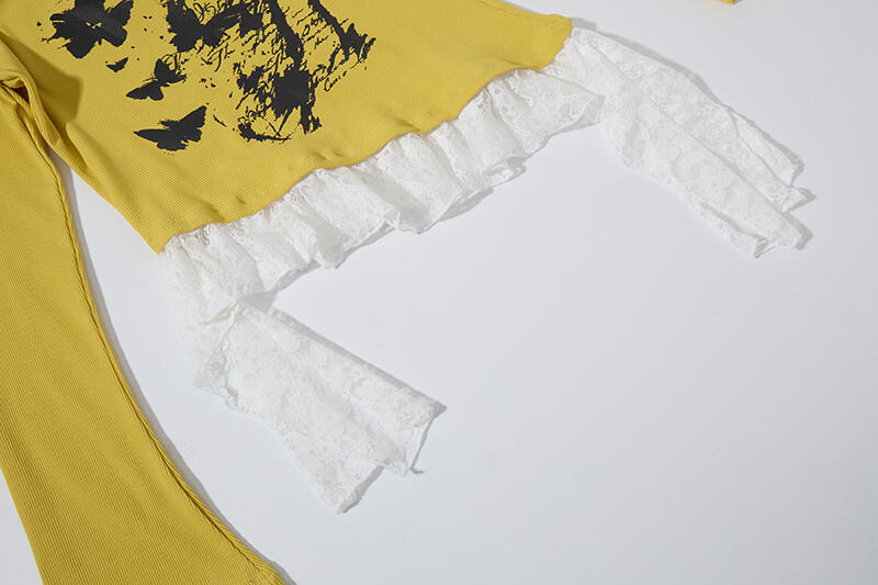 レースデザインプリントTシャツ/3color/cm0088