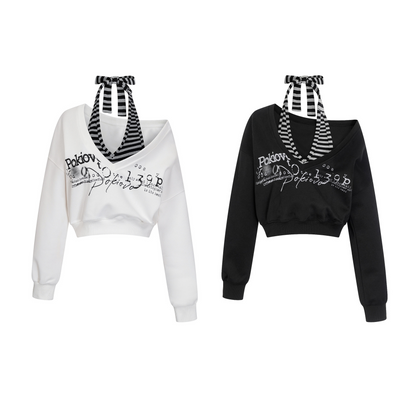 ボーダーフェイクレイヤードオフショルダートップス/2color/cm0134