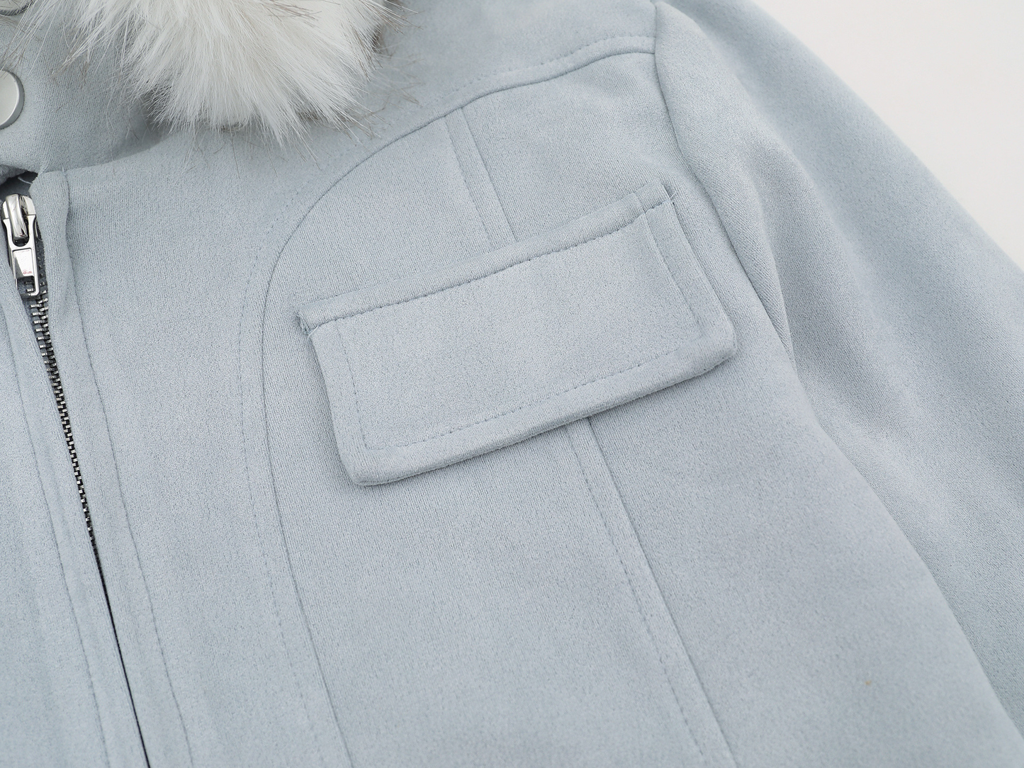 取り外しファー付きポケットデザインジップアップジャケット/2color/cm0043