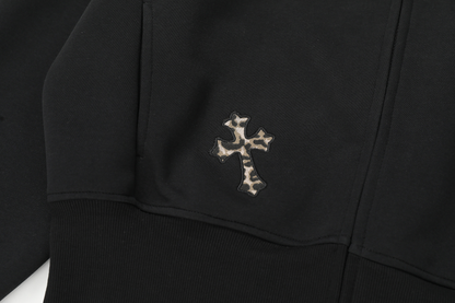 クロスレオパード柄ジップアップパーカー/2color/cm0080