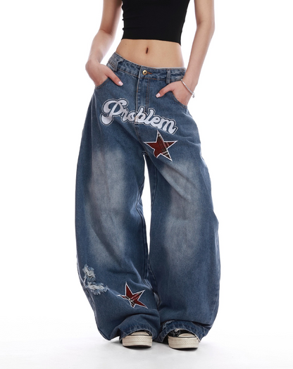 アルファベットスタープリントデニムパンツ/cm0111