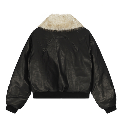 フェイクファーカラースタッズPUジャケット/2color/cm0144