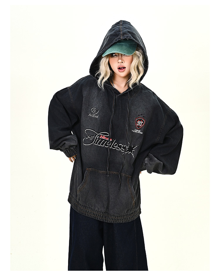 ウォッシュデニムフード付きパーカーcm0030