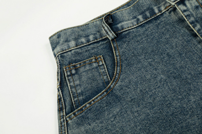 サイド刺繍デザインバックポケットステッチディテールデニムパンツ/cm0120