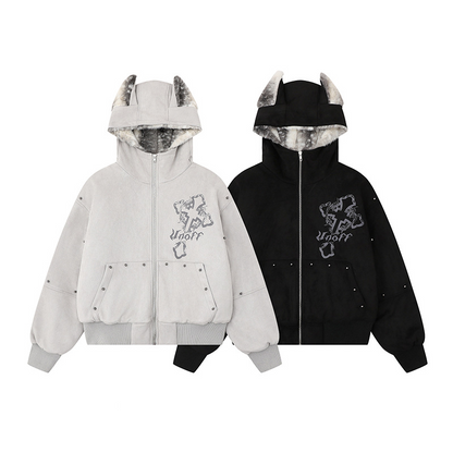 耳付きフードクロスデザインジャケット cm0015