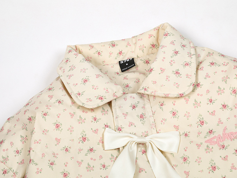 リボンデザインフラワー柄パファージャケット/2color/cm0070