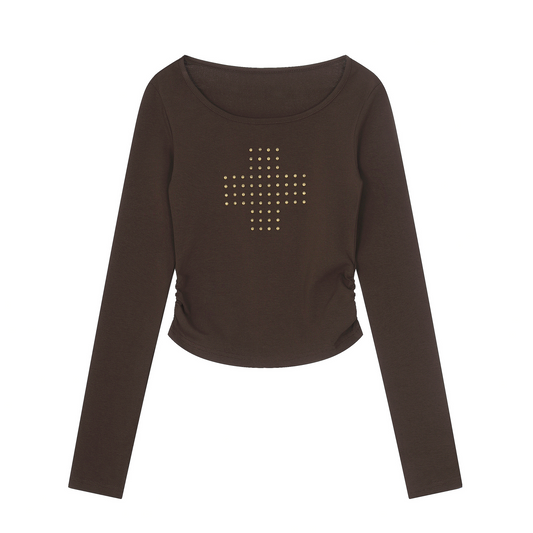 2color/スタッズクロスロゴ長袖トップス/cm0190