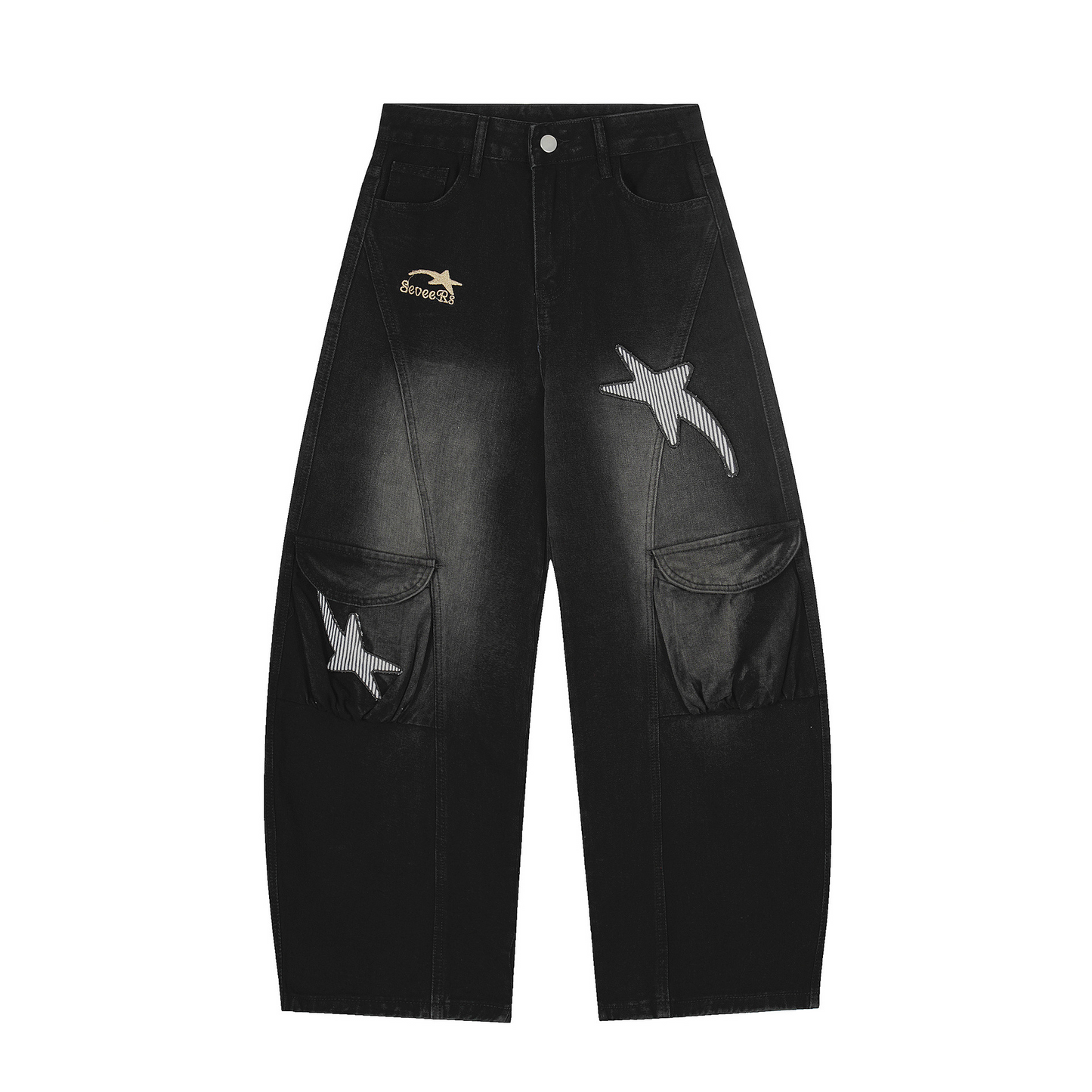 スターデザインワイドデニムパンツ/2color/cm0007