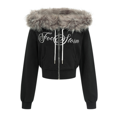 取り外しファー付きプリントジップアップスウェット/2color/cm0051