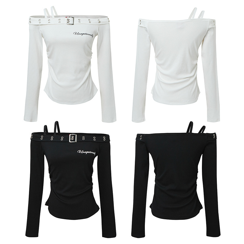 2color/ベルトデザインオフショルダートップス/cm0245