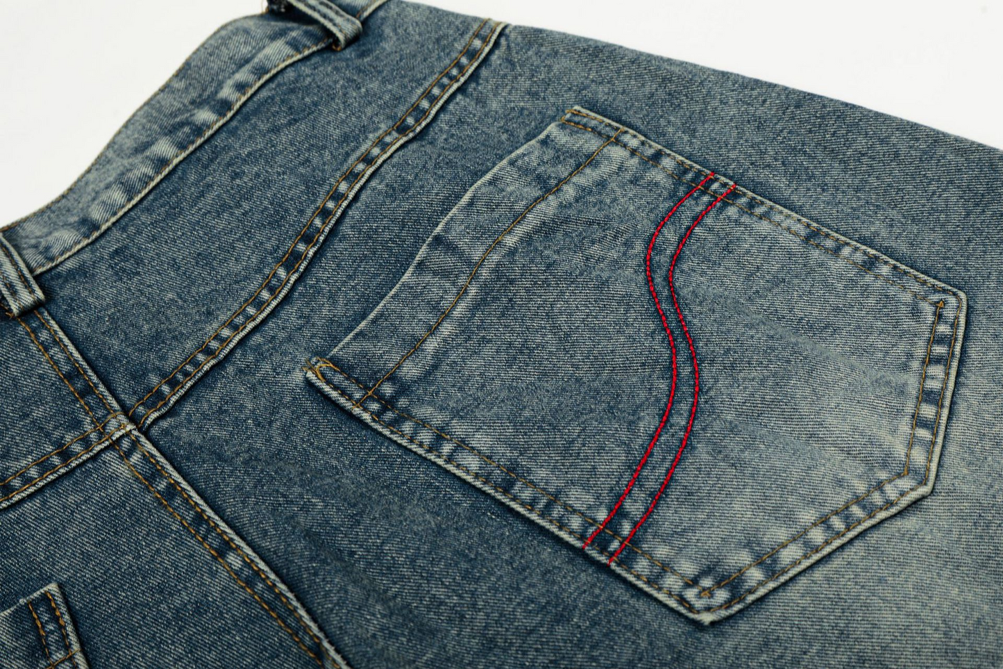 サイド刺繍デザインバックポケットステッチディテールデニムパンツ/cm0120