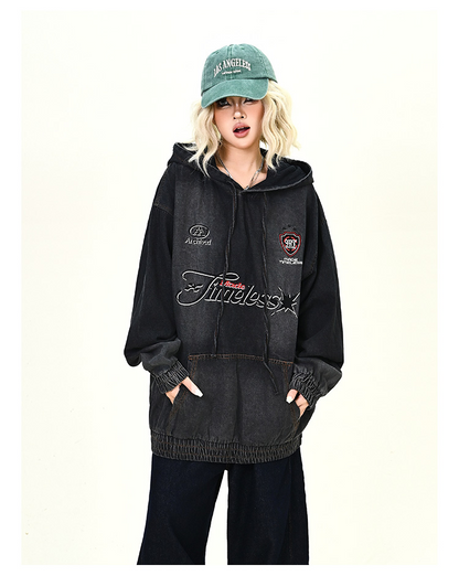 ウォッシュデニムフード付きパーカーcm0030