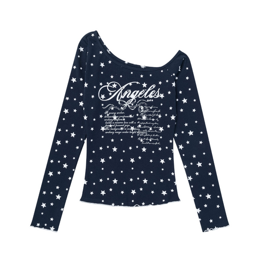 2color/オフショルダー星柄プリントトップス/cm0188