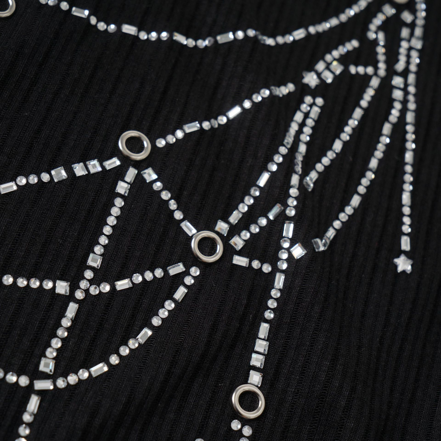 ベルトデザインラインストーン長袖トップス/2color/cm0156