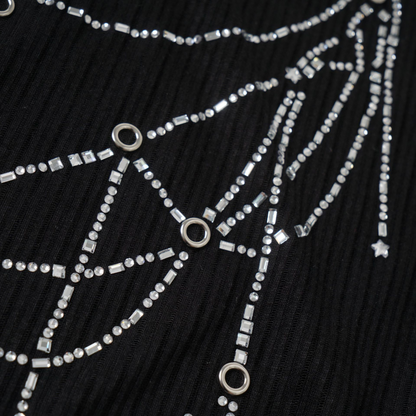 ベルトデザインラインストーン長袖トップス/2color/cm0156