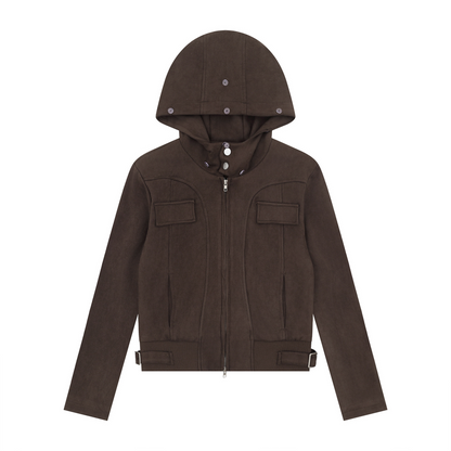 取り外しファー付きポケットデザインジップアップジャケット/2color/cm0043