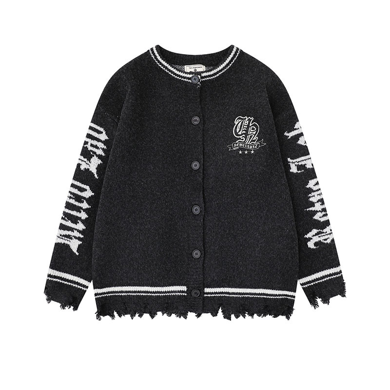 クロスデザインダメージ加工ニットカーディガン/2color/cm0084