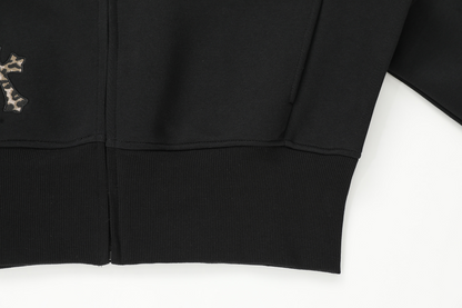 クロスレオパード柄ジップアップパーカー/2color/cm0080