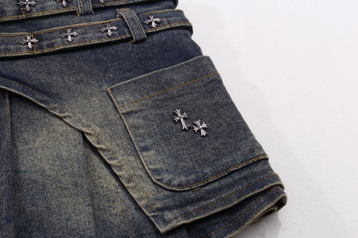 クロススタッズデザインデニムミニスカート/2color/cm0142