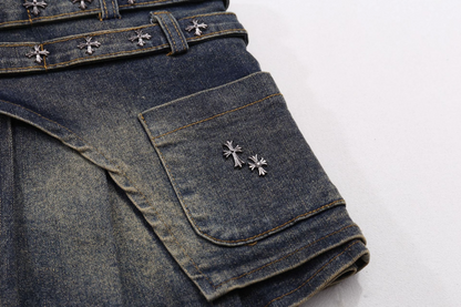 クロススタッズデザインデニムミニスカート/2color/cm0142