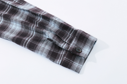 バック刺繍スリーブ取り外しチェックシャツ/cm0095