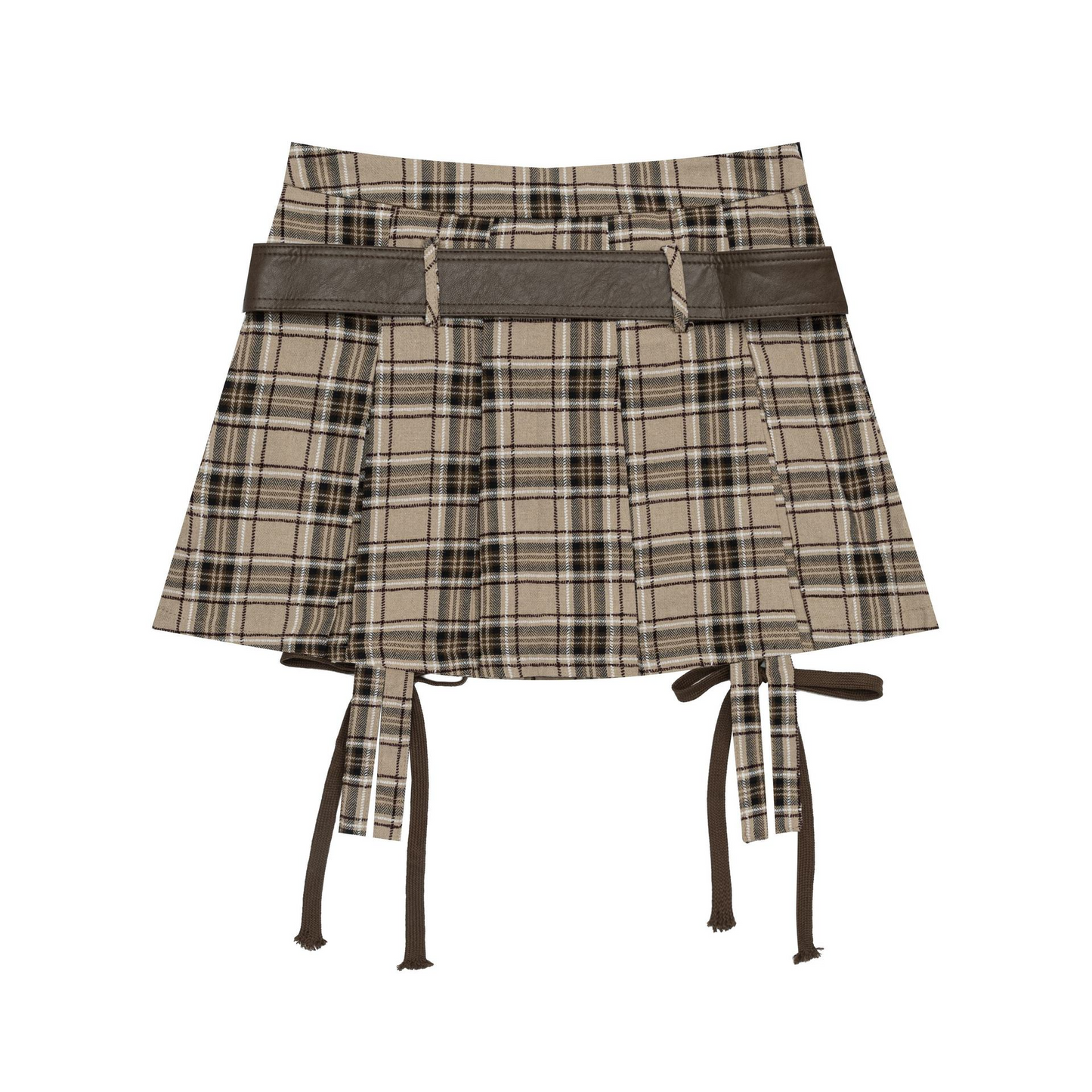 デザインベルトリボンチェックミニスカート/2color/cm0106