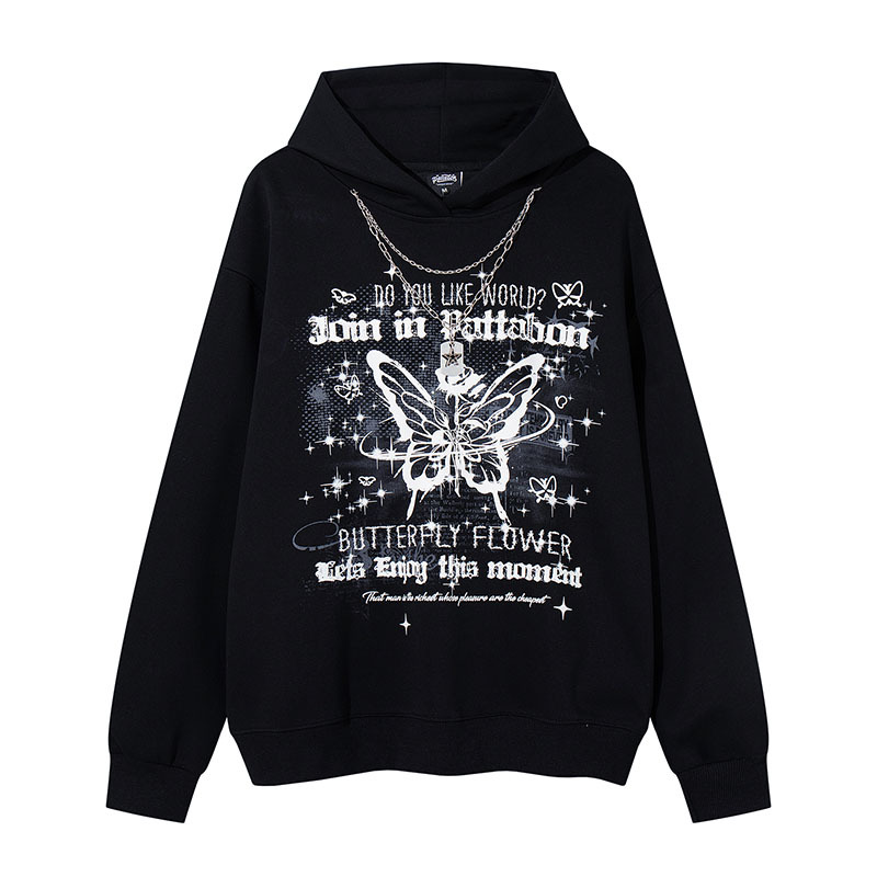 チェーンアクセ付きバタフライプリントパーカー/2color/cm0151