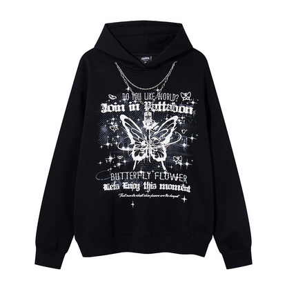 チェーンアクセ付きバタフライプリントパーカー/2color/cm0151