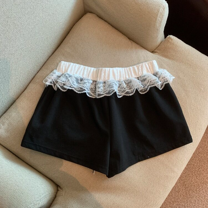 2color/ワンポイント刺繍ロゴレースショートパンツ/cm0279