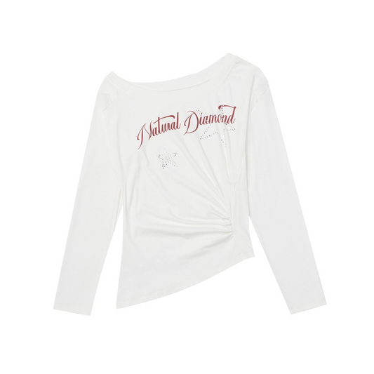 2color/オフショルダービーズロゴ長袖トップス/cm0186