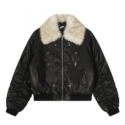 フェイクファーカラースタッズPUジャケット/2color/cm0144