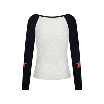 バイカラーフロントボタンプリントトップス/2color/cm0155