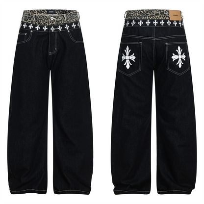 クロスデザインレオパードディテールワイドパンツ/cm0147