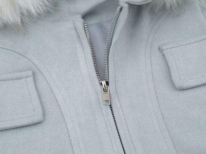 取り外しファー付きポケットデザインジップアップジャケット/2color/cm0043