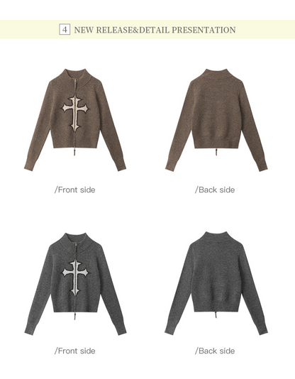 クロスロゴデザインジップアップニット/2color/cm0143