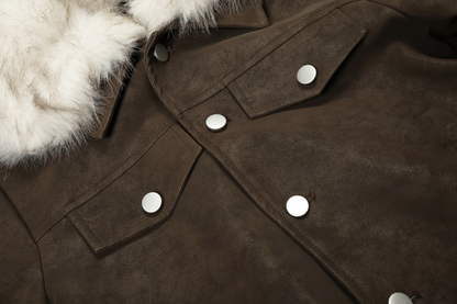 ファー付きフェイクレザーダブルポケットデザインジャケット/2color/cm0044