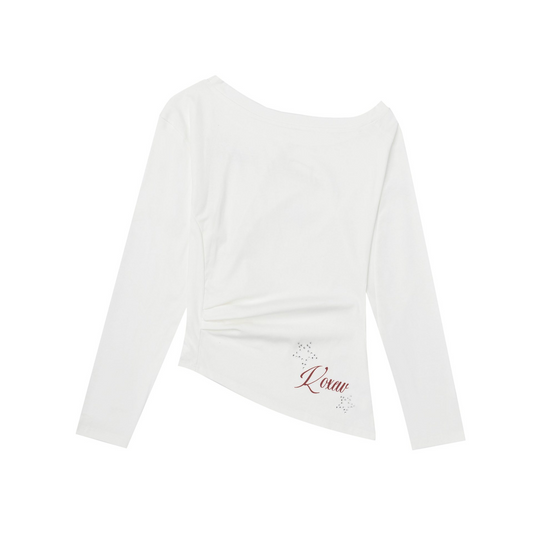 2color/オフショルダービーズロゴ長袖トップス/cm0186