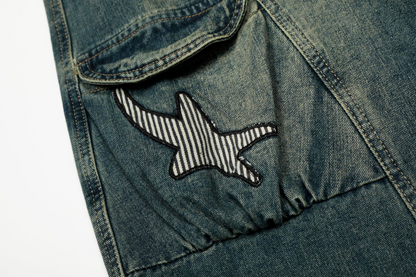 スターデザインワイドデニムパンツ/2color/cm0007