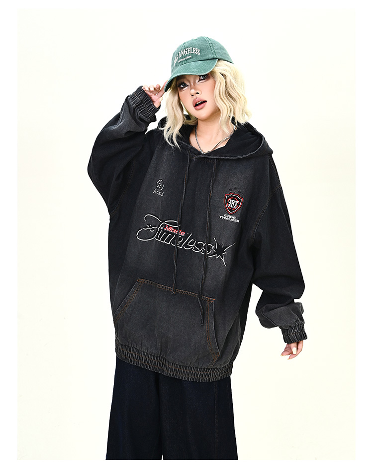 ウォッシュデニムフード付きパーカーcm0030