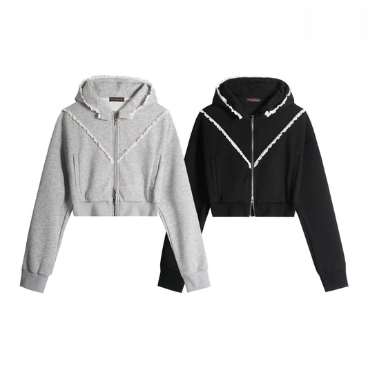 レースラインフード付きジップアップパーカー/2color/cm0133