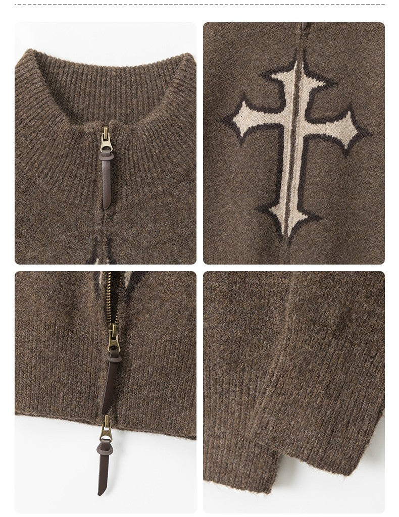 クロスロゴデザインジップアップニット/2color/cm0143