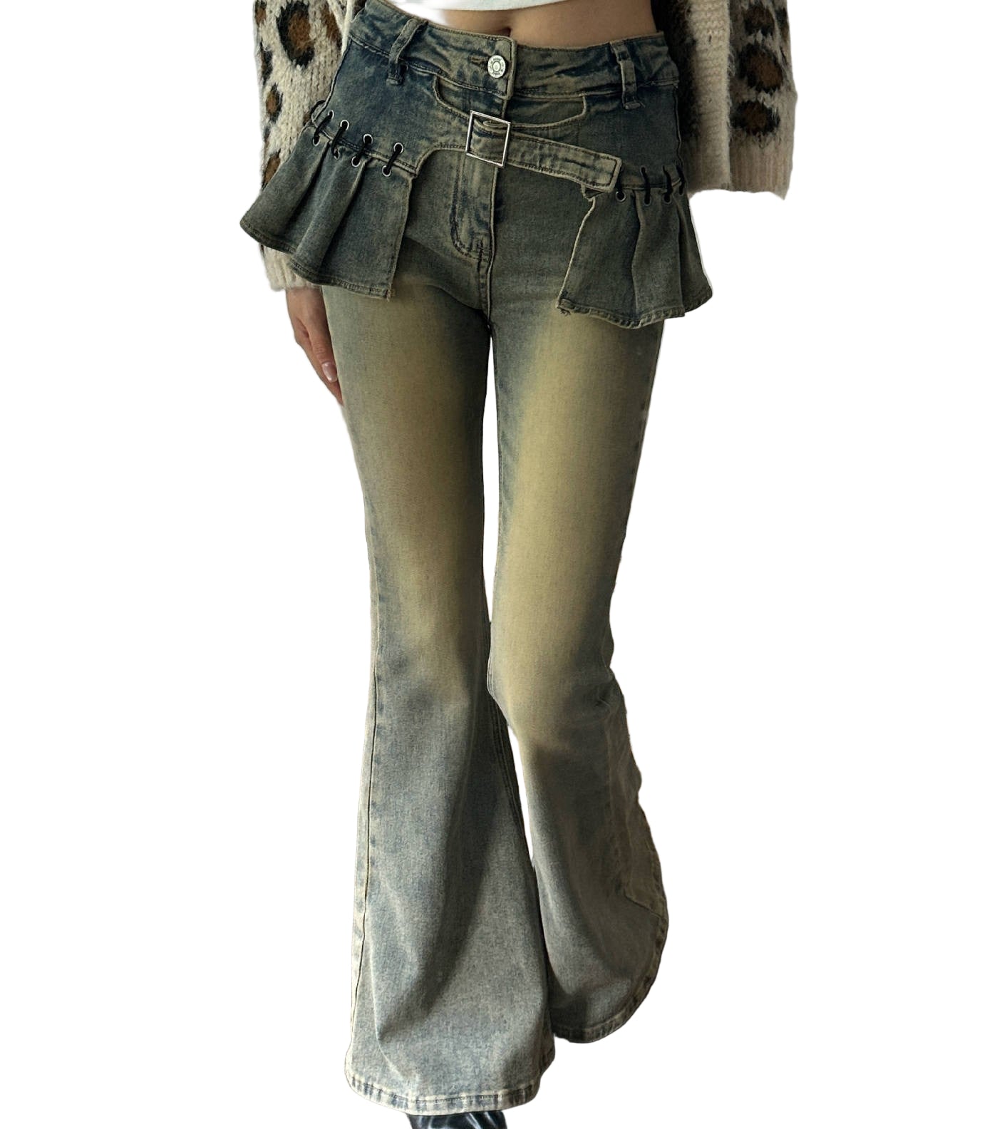 デニムフリルウォッシュドヴィンテージジーンズ/cm0037