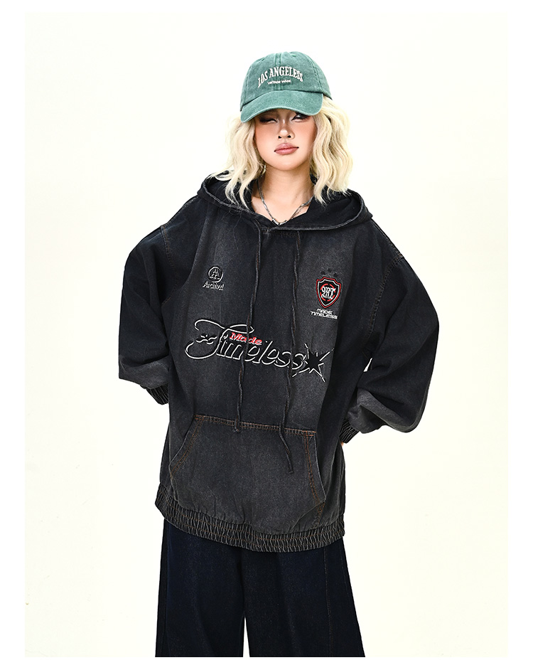 ウォッシュデニムフード付きパーカーcm0030