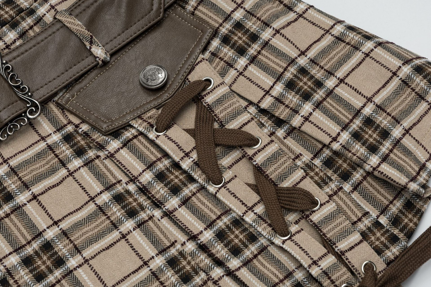 デザインベルトリボンチェックミニスカート/2color/cm0106